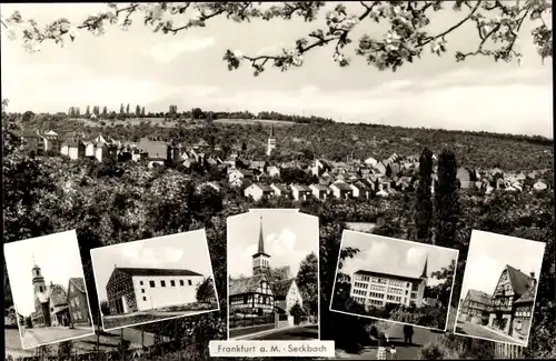 Ak Seckbach Frankfurt am Main, Panorama, Kirchen, Fachwerkhäuser