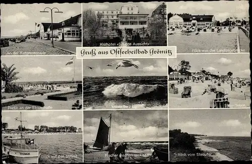 Ak Ostseebad Grömitz in Holstein, Kurpromenade, Strandhalle, Kurhotel Schöne Aussicht
