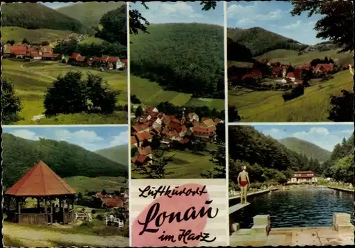 Ak Lonau Herzberg am Harz, Teilansicht, Freibad