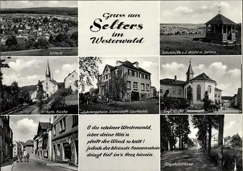 Ak Selters im Westerwald, Erholungsheim Glanzstoff Courtaulds, Rheinstraße, Kirche, Schutzhütte