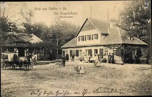 Ak Dahlen in Sachsen, Partie an der Hospitalhütte, Kutsche