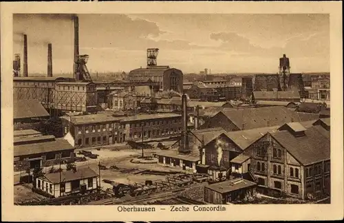 Ak Oberhausen im Ruhrgebiet, Zeche Concordia, Essen, Lager und Fabrikhallen