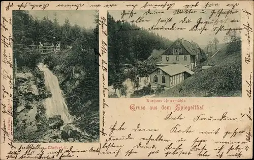 Ak Wildemann Clausthal Zellerfeld im Oberharz, Kurhaus Untermühle, Wasserfall