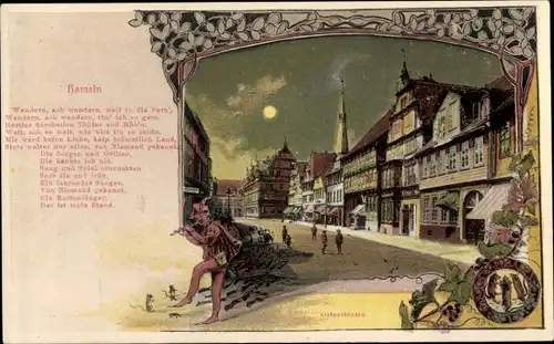 Gedicht Litho Hameln an der Weser Niedersachsen, Osterstraße, Rattenfänger