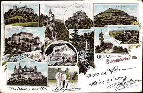 Litho Neuffen in Württemberg, Achalm, Lichtenstein, Schwäbische Alb, Hohenzollern, Teck, Rechberg