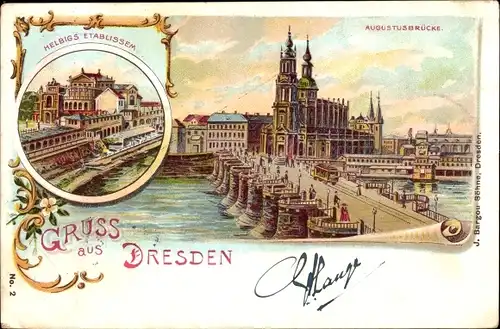 Litho Dresden Zentrum Altstadt, Augustusbrücke, Helbigs Etablissement