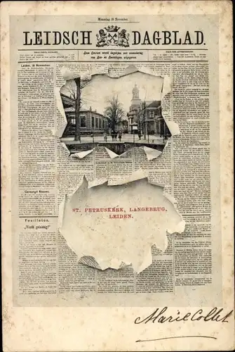 Zeitungs Ak Leiden Südholland Niederlande, St. Petruskerk, Langebrug, Leidsch Dagblad