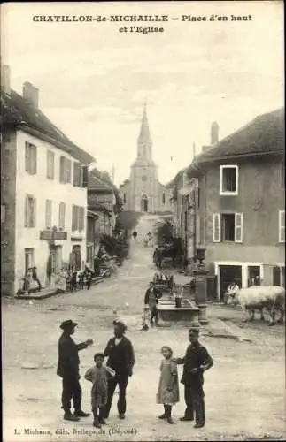 Ak Châtillon en Michaille Ain, Kirche, Dorfplatz, Kinder