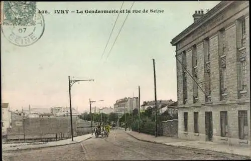 Ak Ivry sur Seine Val de Marne, La Gendarmerie et La Rue de Seine