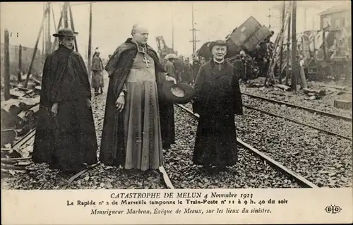 Ak Melun Seine et Marne, Catastrophe 1913, Eveque de Meaux, Monseigneur Marbeau