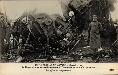 Ak Melun Seine et Marne, Catastrophe 1913, Les effets du tamponnement