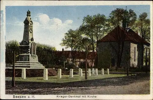 Ak Seesen in Niedersachsen, Kriegerdenkmal mit Kirche