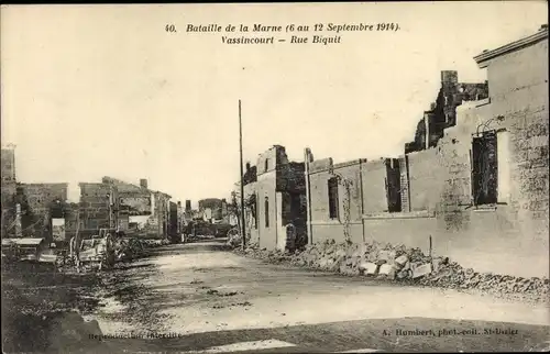 Ak Vassincourt Meuse, Rue Biquit, Bataille de la Marne 1914, Kriegszerstörung 1. WK