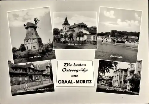 Ak Graal Müritz im Kreis Rostock, Strandhalle, Rosa Luxemburg Heim, Windmühle, Haus Malta