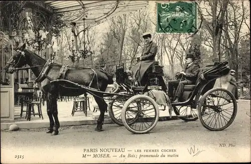 Ak Paris Nouveau, Les femmes cocher, Mme Moser, Au Bois