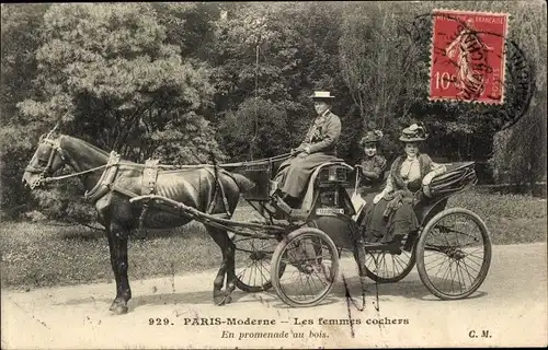 Ak Paris Moderne, Les femmes cochers, En promenade au bois