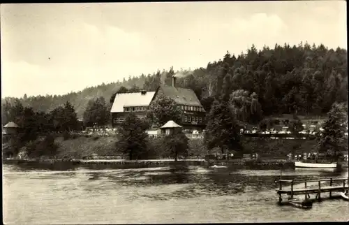 Ak Kriebstein Mittelsachsen, Blick von der Badeanstalt, Talsperre