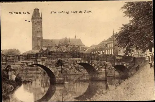 Ak Roermond Limburg Niederlande, Steenenbrug over de Roel