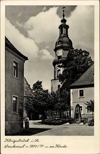 Ak Königsbrück in der Oberlausitz, Denkmal v. 1870/71 u. ev. Kirche