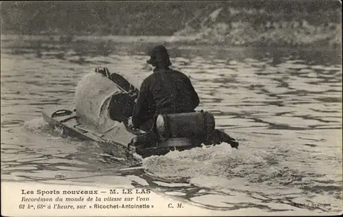 Ak Les Sports nouveaux, Recordman du monde de la vitesse, sur Rocochet Antoinette