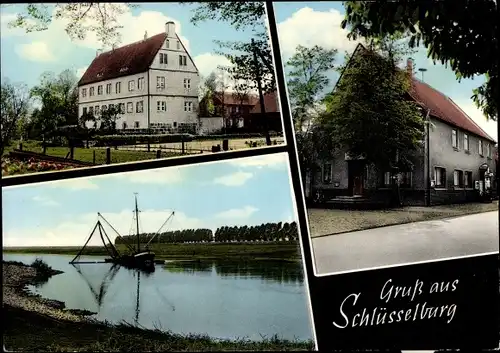 Ak Schlüsselburg Petershagen an der Weser, Gastwirtschaft W. Schmidt, Weserlauf