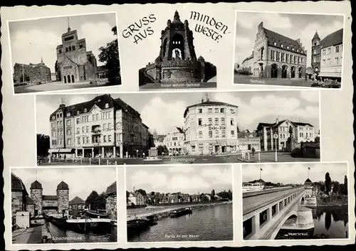 Ak Minden in Westfalen, Dom, Rathaus, Stadteingang, Weserkreuz, Schachtschleuse
