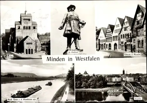 Ak Minden in Westfalen, Denkmal Gr. Kurfürst, Dom, Wesertor, Westf. Pforte, Ritterstraße, Museum