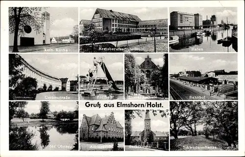 Ak Elmshorn in Schleswig Holstein, Hafen, Bahnhof, Schwedenschanze, Amtsgericht, kath. Kirche