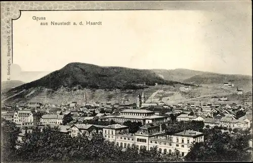 Ak Neustadt an der Haardt Neustadt an der Weinstraße, Stadtpanorama, Türme, Gebäude, Bergkette