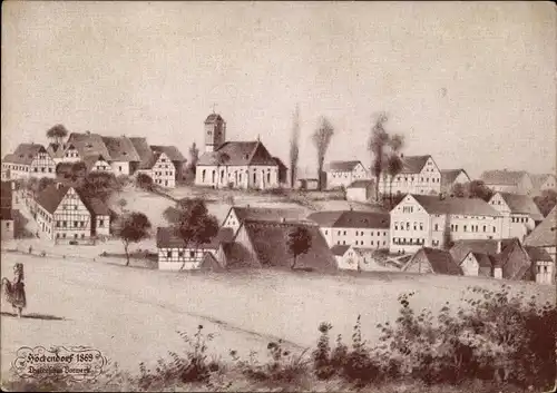 Künstler Ak Höckendorf Klingenberg im Osterzgebirge, Teilansicht vom Ort, Kirche, anno 1869