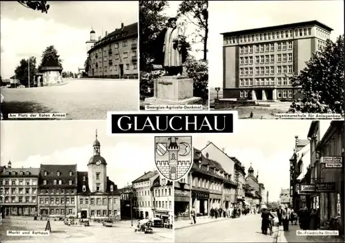 Ak Glauchau in Sachsen, Dr. Friedrich Engels Straße, Ingenieurschule, Rathaus, Platz der Roten Armee