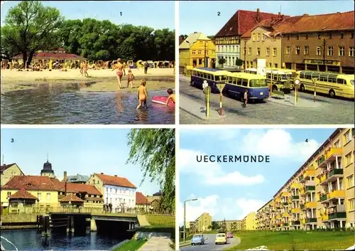Ak Ueckermünde in Mecklenburg Vorpommern, am Haffbad, Karl Marx Platz, Hafen, Neubauten