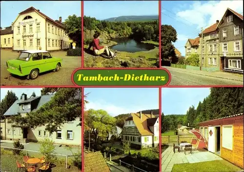 Ak Tambach Dietharz Thüringen, FDGB Erholungsheim Spittergrund, Kratersee, HO-Gaststätte Waldbaude