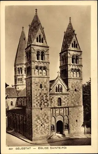 Ak Sélestat Schlettstadt Elsass Bas Rhin, Kirche Sainte Foi, Türme, Portal, L'Eglise Sainte Foi