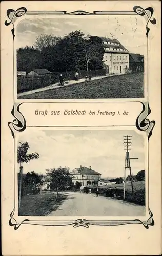 Ak Halsbach Freiberg in Sachsen, Gasthof Halsbach, Straßenpartie