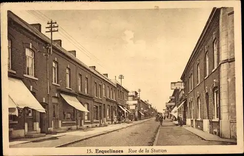 Ak Erquelinnes Wallonien Hennegau, Rue de la Station