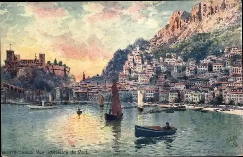 Künstler Ak Monte Carlo Monaco, Vue Interieure du Port
