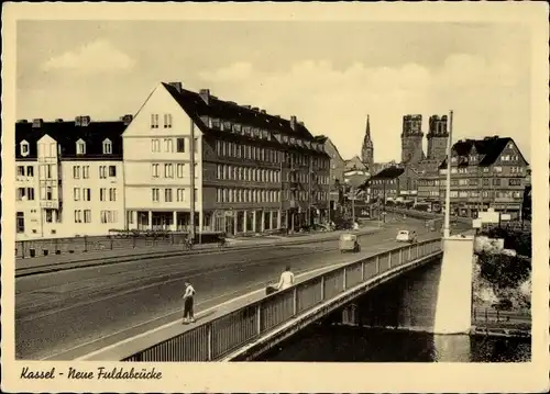 Ak Kassel in Hessen, Partie mit neuer Fuldabrücke, Blick auf die Kirche