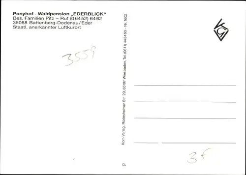 Ak Dodenau Battenberg an der Eder Hessen, Ponyhof Waldpension Ederblick, Hirsch, Wappen