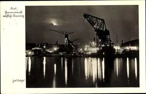 Ak Kiel in Schleswig Holstein, Germaniawerft, Nächtliche Stimmung