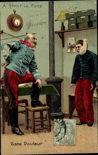 Ak Sans Douleur, Junger Mann mit Zahnschmerzen, Soldat in Uniform, Zahnentfernung, Uhr