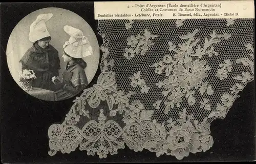 Ak Point d'Alencon, Coiffes et Costumes de Basse Normandie, Tracht, Klöppelwerk