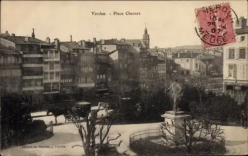 Ak Verdun Lothringen Meuse, Place Chevert, Denkmal