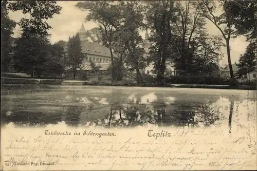 Ak Teplice Teplitz Region Aussig, Teichpartie im Schlossgarten