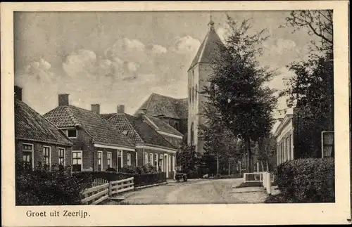 Ak Zeerijp Groningen, Straßenpartie, Kirche