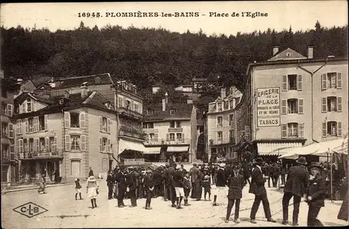 Ak Plombières les Bains Lothringen Vosges, Place de l'Eglise, Epicerie de la Place