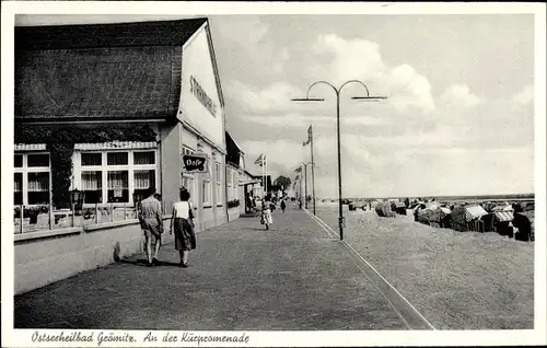 Ak Grömitz Ostsee, Partie an der Kurpromenade, Cafe, Strandkörbe