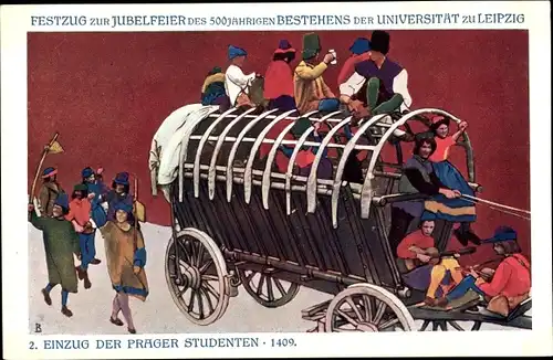 Ak Leipzig, 2. Gründung der Universität, Festzug zur Jubelfeier, Einzug d. Prager Studenten, 1409