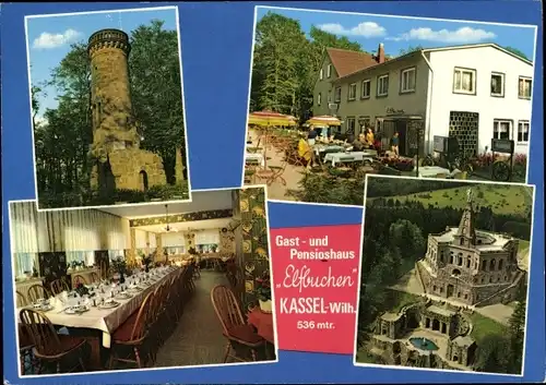 Ak Bad Wilhelmshöhe Kassel in Hessen, Gasthof Elfbuchen, Turm, Burg