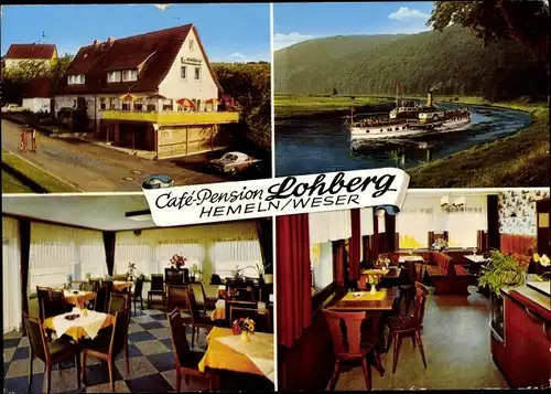 Ak Hemeln Hann. Münden in Niedersachsen, Cafe-Pension Lohberg, Innenansicht, Salondampfer